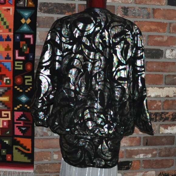 Vtg 90s Avant Garde Metallic BLACK LEATHER Bat Wing Cocoon Jacket CAR Coat M - Picture 9 of 14